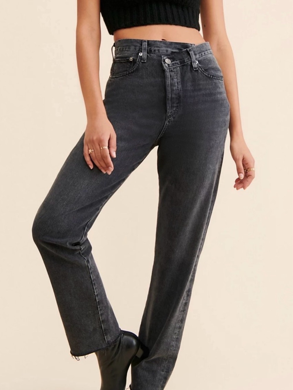 AGOLDE Criss Cross Straight Leg Jeans Black Waist 26